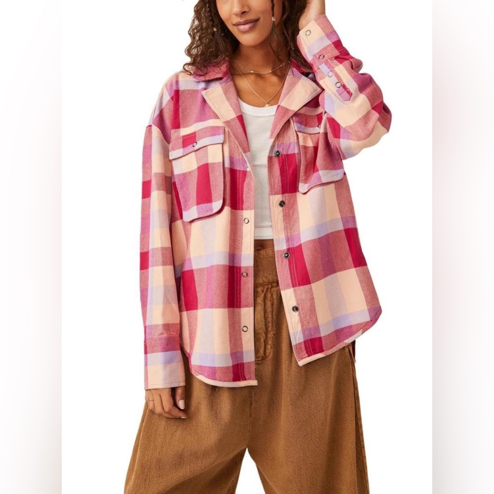 Free People We The Free Izzie cargo shirt in red and tan combo